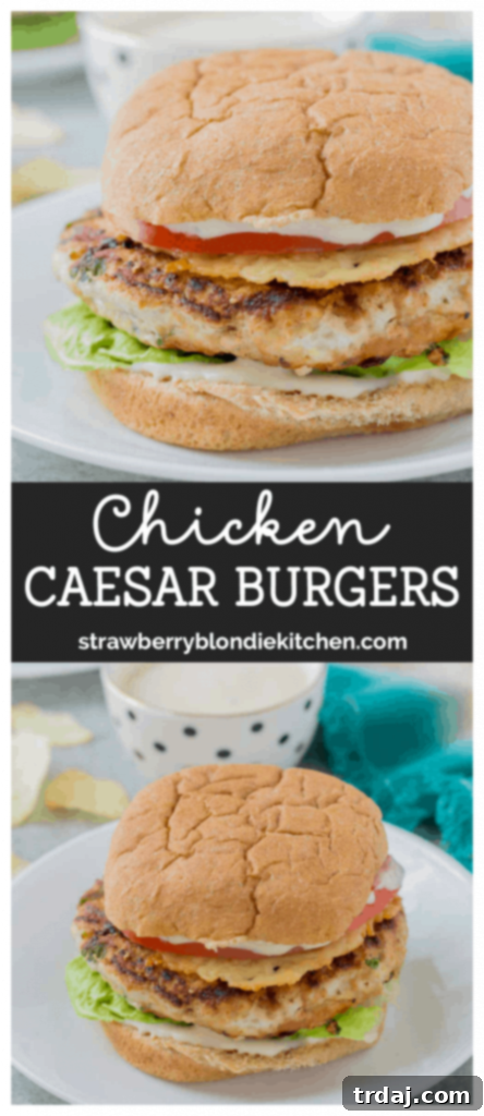 Chicken Caesar Burgers with a focus on fresh ingredients and presentation.