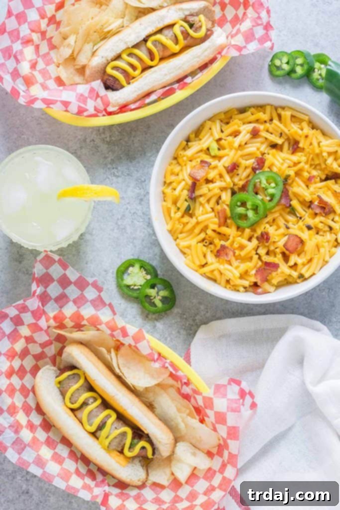 Close-up of a Hasselback Jalapeño Bacon Grilled Cheese Hot Dog, ready to eat