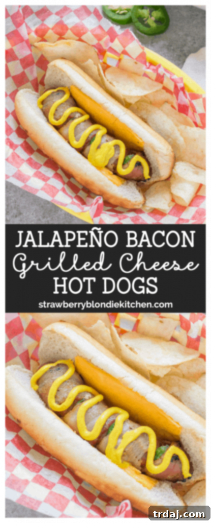 A beautifully presented Jalapeño Bacon Grilled Cheese Hot Dog, sliced in half, showcasing its layers