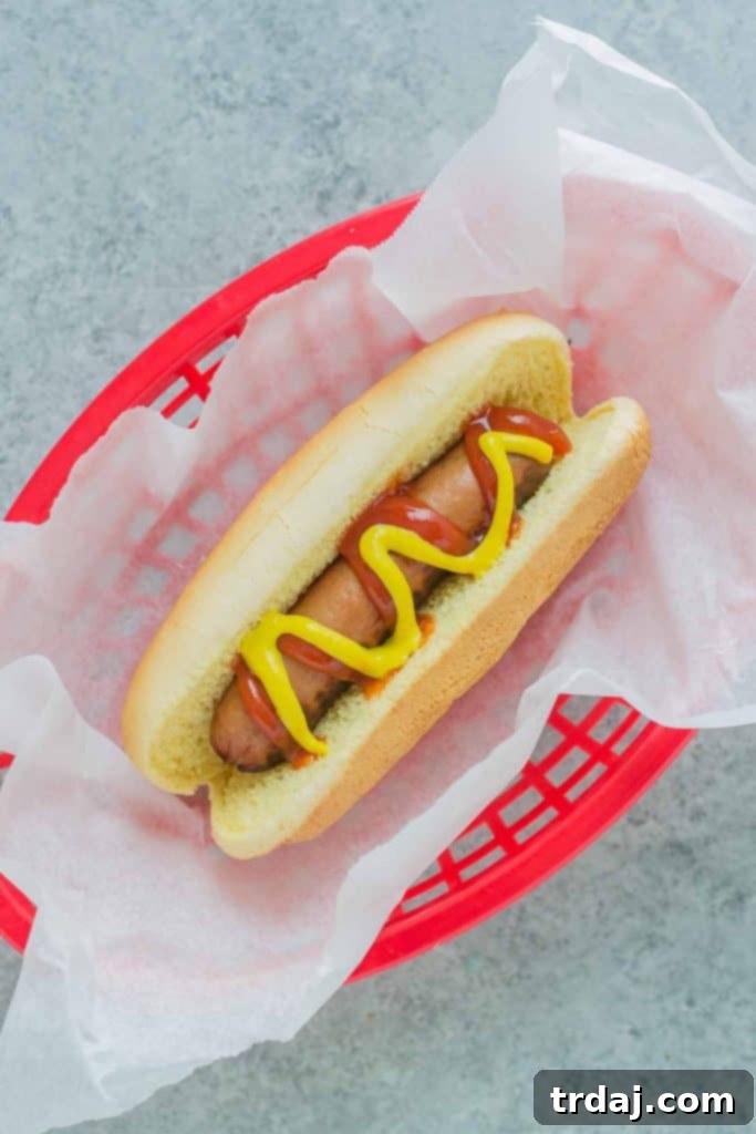 Classic Oscar Mayer Hot Dog in a bun with condiments