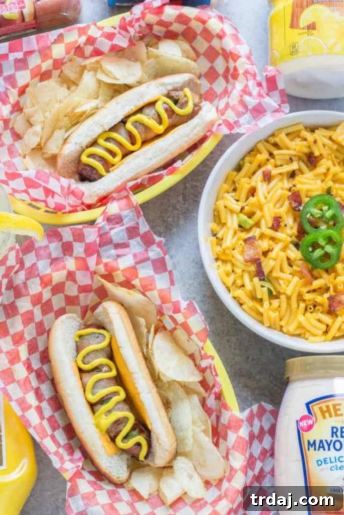 Close-up of a perfectly grilled Jalapeño Bacon Grilled Cheese Hot Dog, showcasing the melted cheese