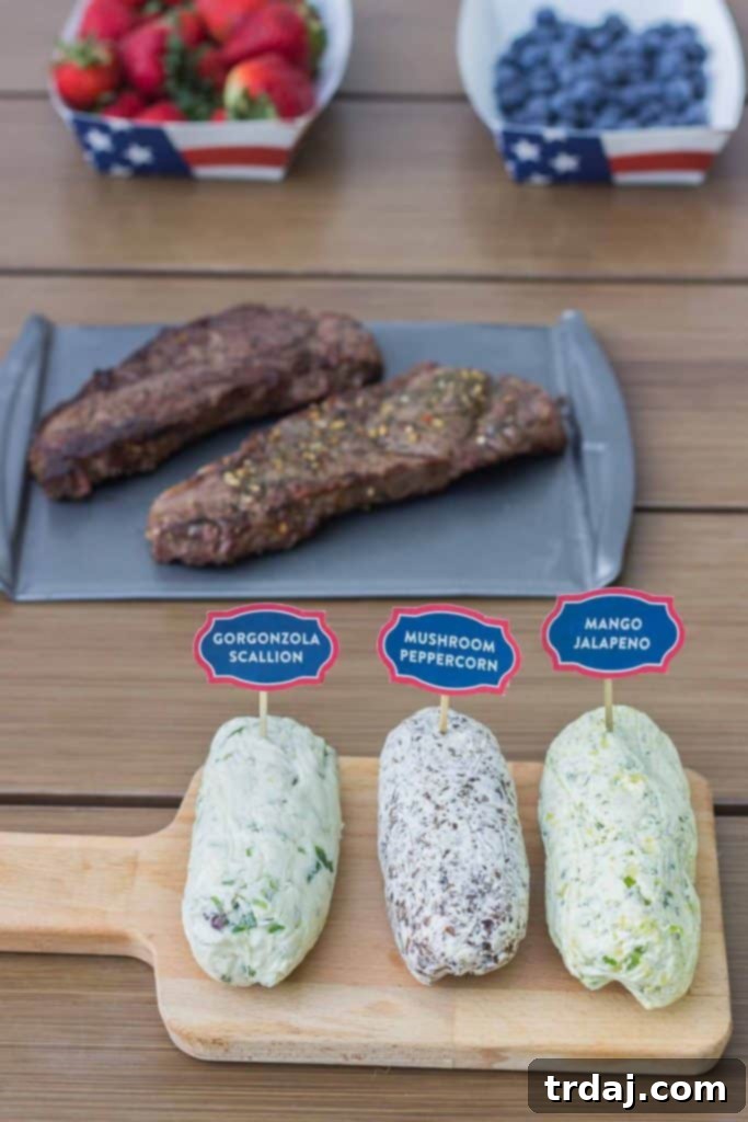 Grilled NY Strip Steak with Gorgonzola Scallion Compound Butter