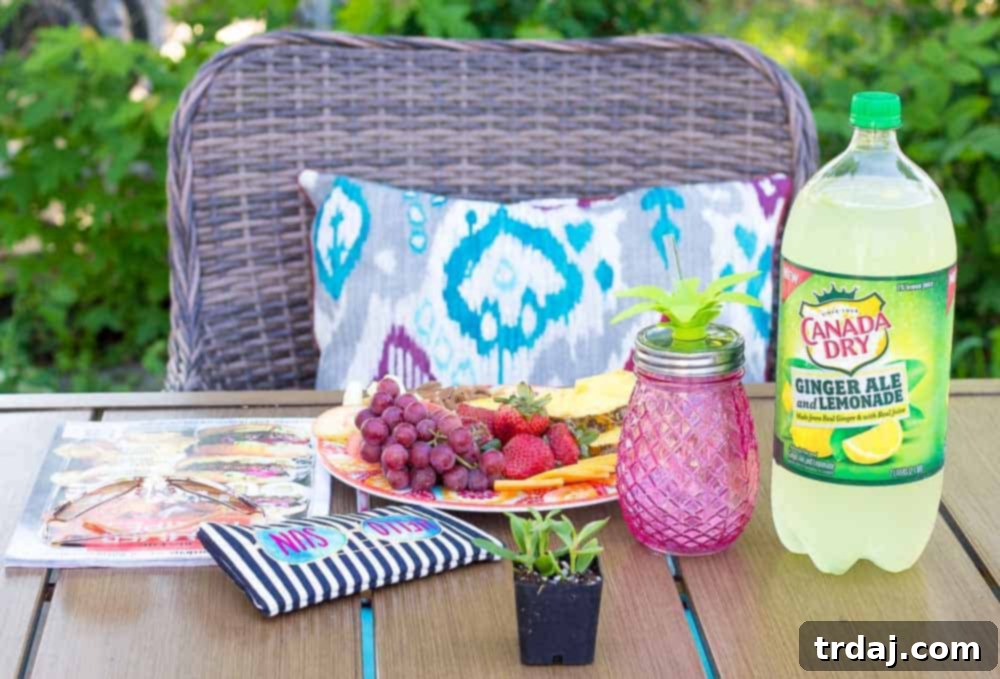 Enjoying a refreshing Canada Dry Ginger Ale and Lemonade in a beautiful backyard setting