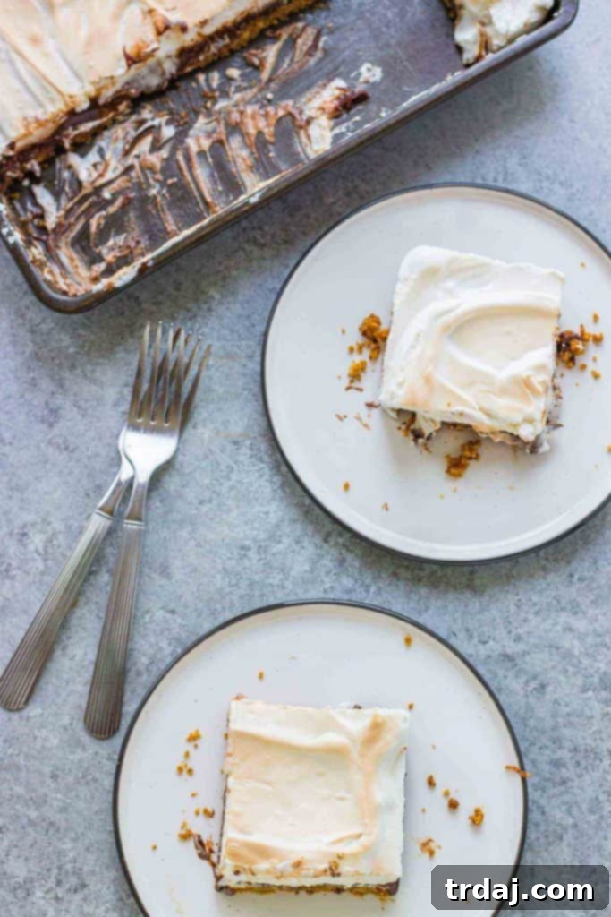 Sheet Pan S'mores: A delicious graham cracker crust, rich chocolate ganache, and fluffy marshmallow meringue for an irresistible treat.