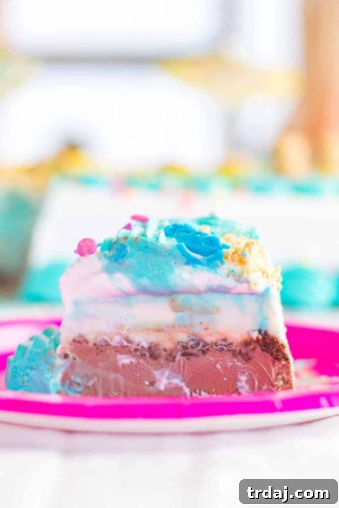 Close-up of the Easy Summer Beach Cake showing a teddy bear 'swimming' in a peach ring floatie.