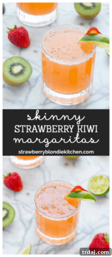 AD: Skinny Strawberry Kiwi Margaritas - Light, Sweet, and Refreshing! Final image of Skinny Strawberry Kiwi Margaritas with fresh ingredients and Sparkling ICE bottle, emphasizing a healthy lifestyle.