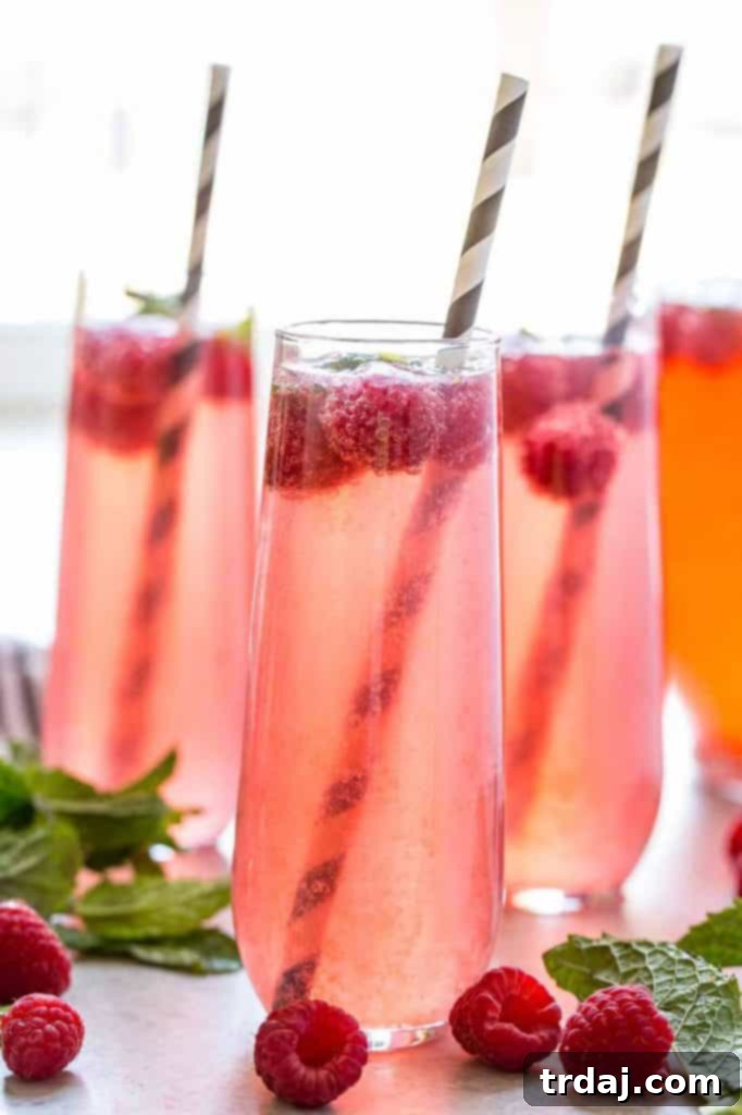 Skinny Raspberry Coconut Mojitos - A refreshing glass of mojito with a pitcher in the background