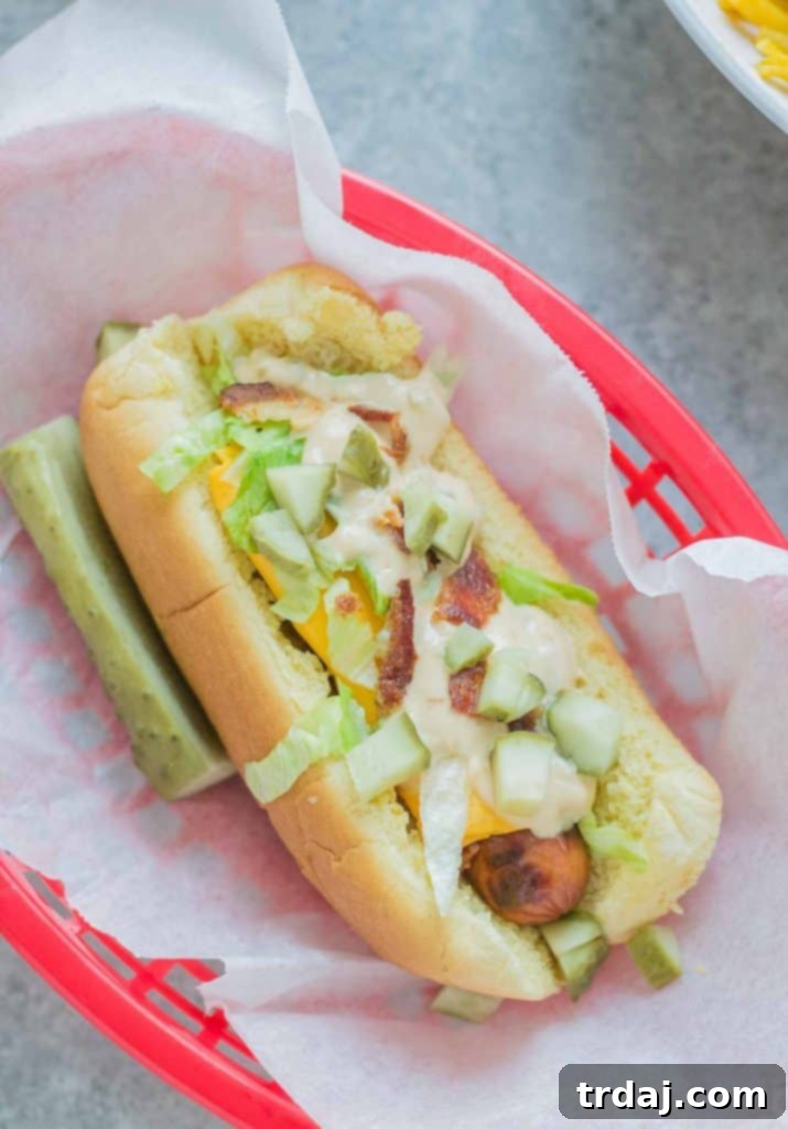 Mac Daddy Hot Dogs - Delicious hot dog with all the toppings, ready to eat.