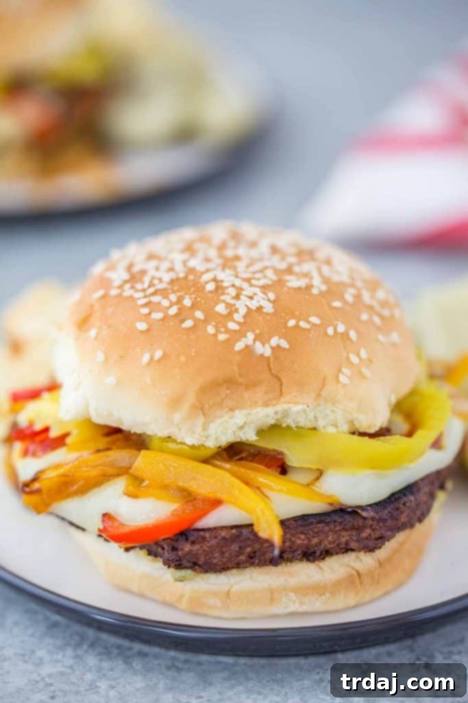 Easy and Flavorful: Grilling MorningStar Farms Italian Pepper Burgers Cooked Italian Pepper Burgers on the grill with melting cheese