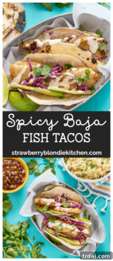 Graphic showing a Spicy Baja Fish Taco with fresh ingredients