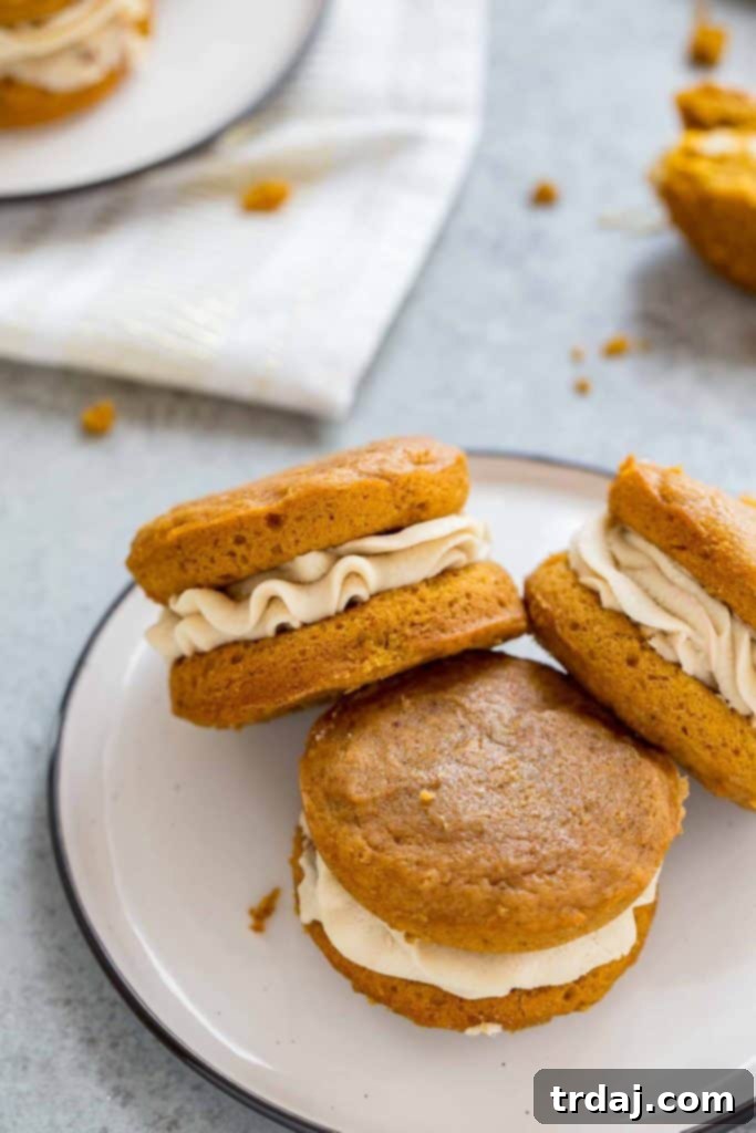 Close-up of freshly baked Pumpkin Spice Whoopie Pies ready for assembly