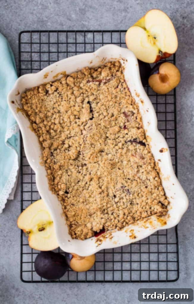 Delicious Apple and Plum Crumble, a perfect fall dessert.