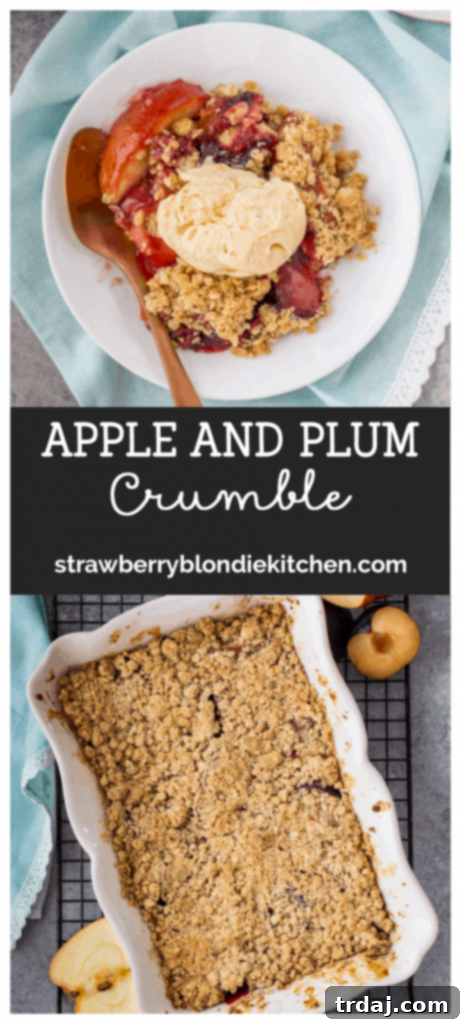 Pin for Apple and Plum Crumble recipe.