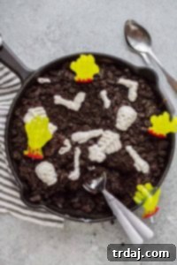 Crypt Keeper Brownies 2 Graveyard Brownies in a skillet, decorated for Halloween