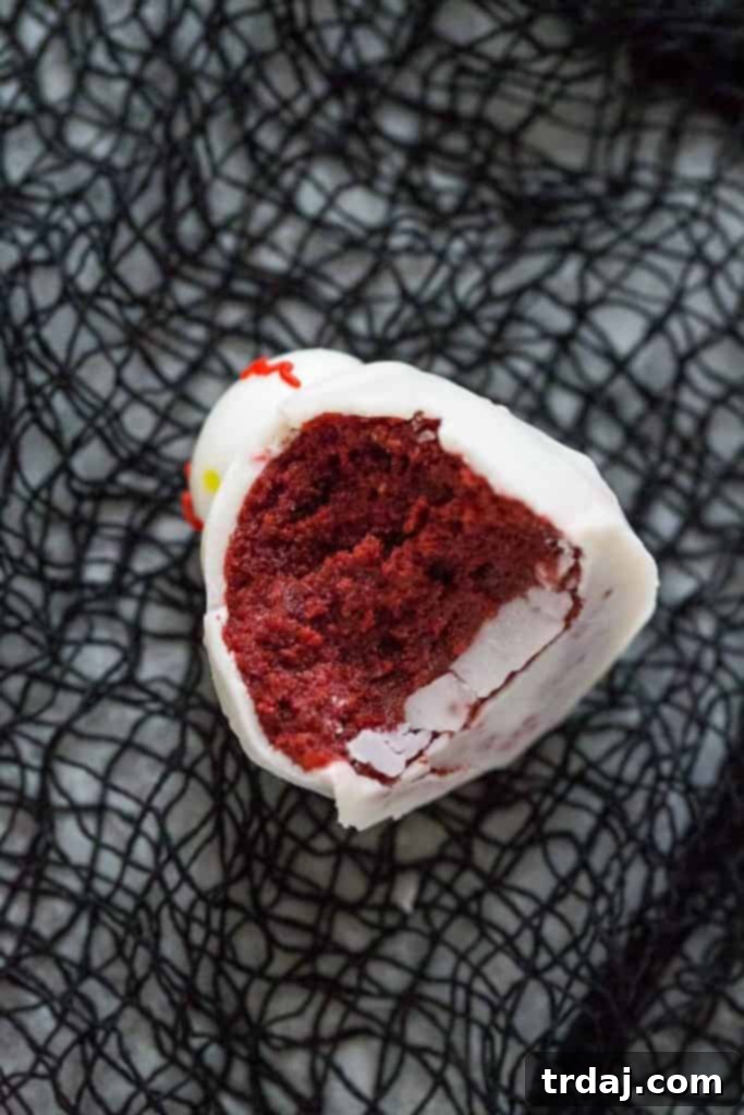 Eyeball Cakes Balls - Close up of several cake balls, perfect for a Halloween party.