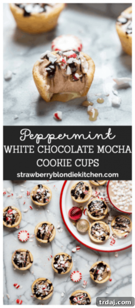 Peppermint White Chocolate Mocha Cookie Cups with Holiday Decoration