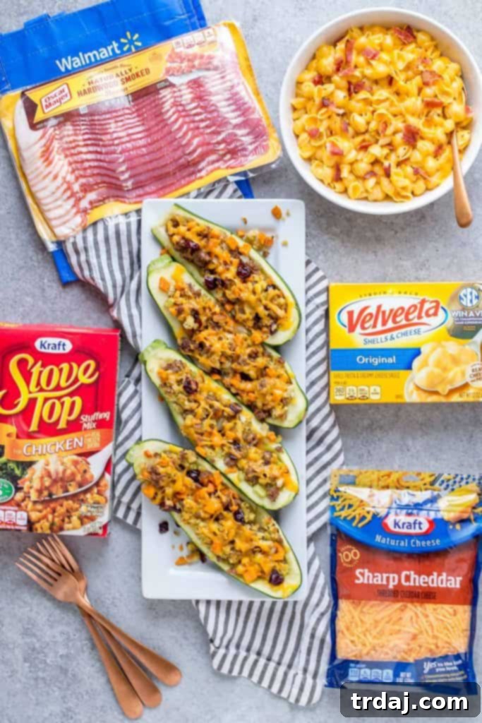 Stacked Zucchini Stuffing Boats ready to be served