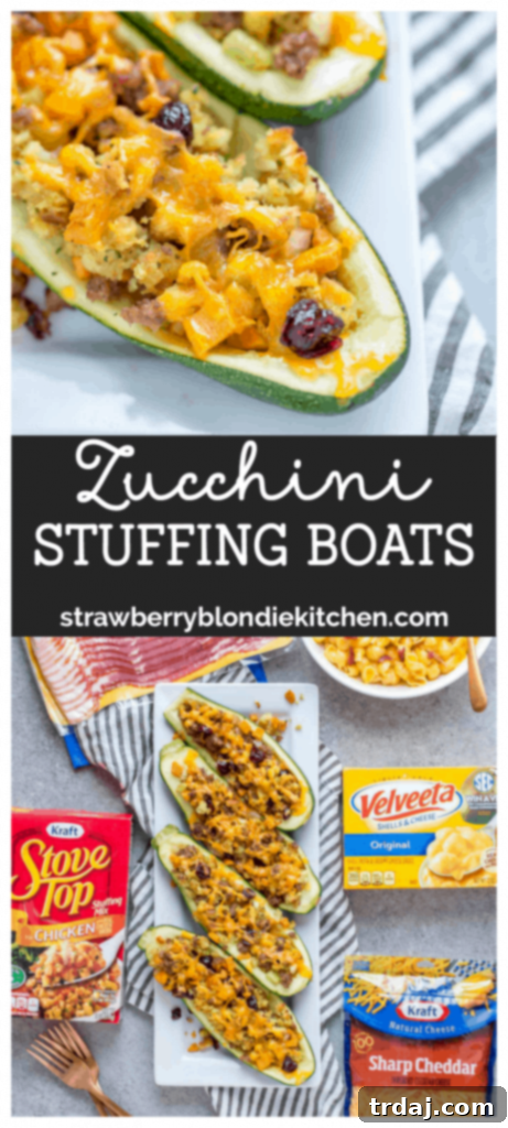 Final plated Zucchini Stuffing Boats with a side