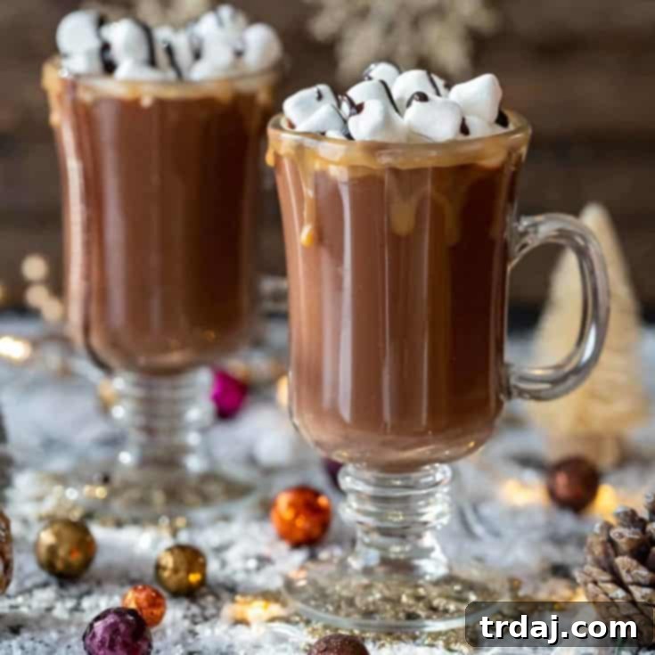 Salted Caramel Hot Chocolate Toddy ready for pinning on Pinterest, with festive appeal
