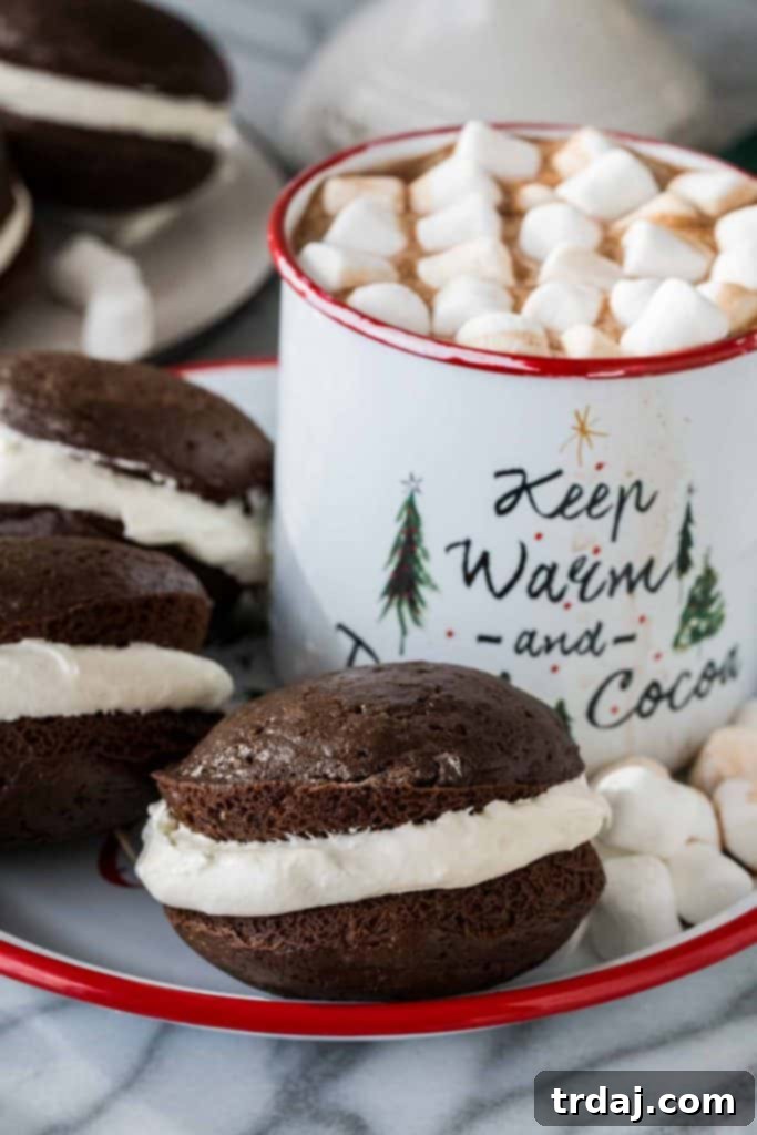 Hot Chocolate Whoopie Pies Stacked on a Plate