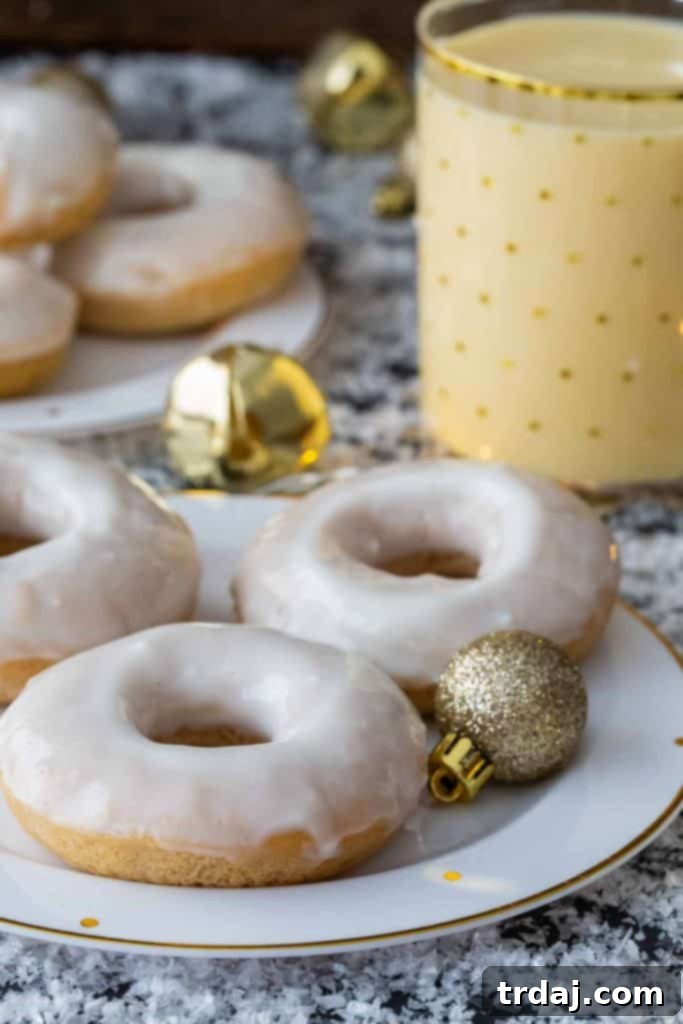 Close-up of Eggnog Cinnamon Roll Donuts with Glaze