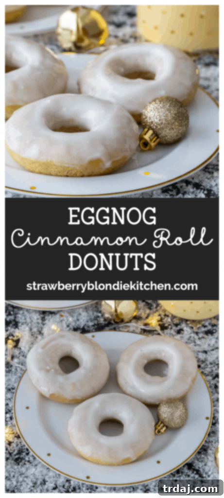 Eggnog Cinnamon Roll Donuts - Overhead shot with coffee