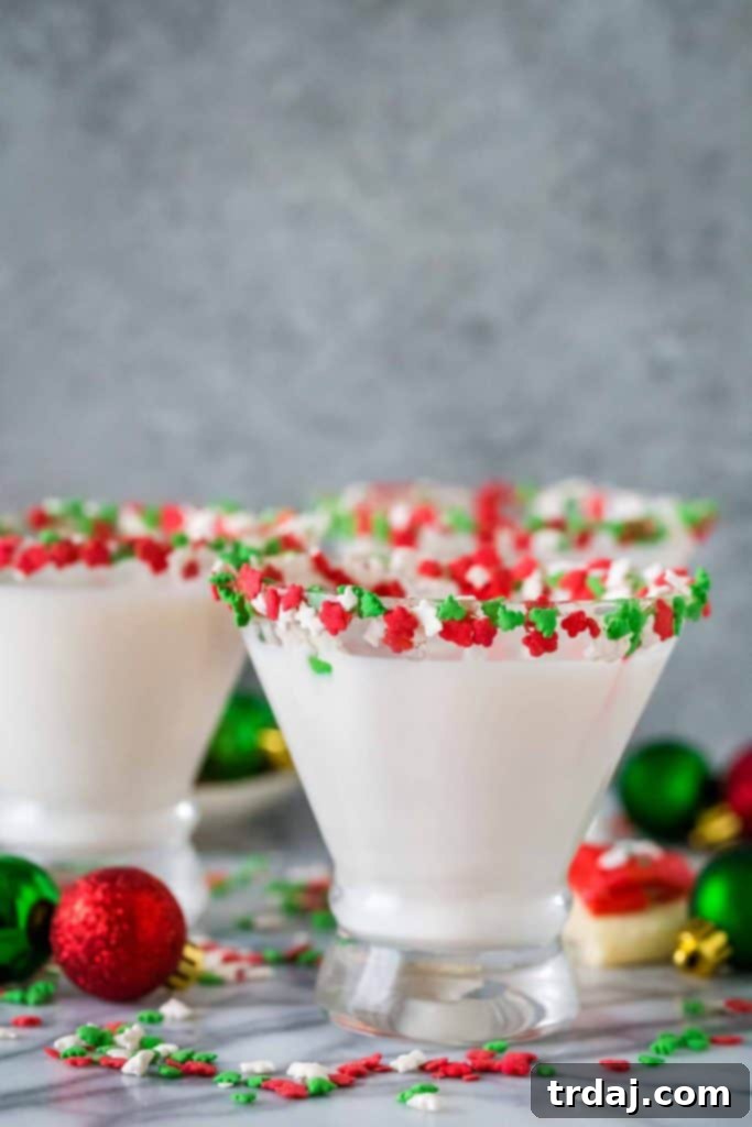 Sugar Cookie Martini - Ready to serve in beautiful stemless martini glasses.