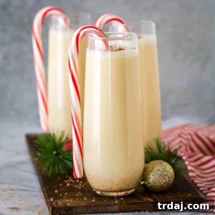 Pin this Chocolate Peppermint Eggnog Cocktail recipe for later holiday inspiration!