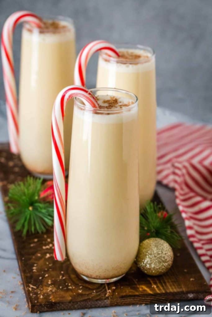 Close-up of Chocolate Peppermint Eggnog Cocktail, showcasing its rich texture and festive appeal with a sprinkle of chocolate.