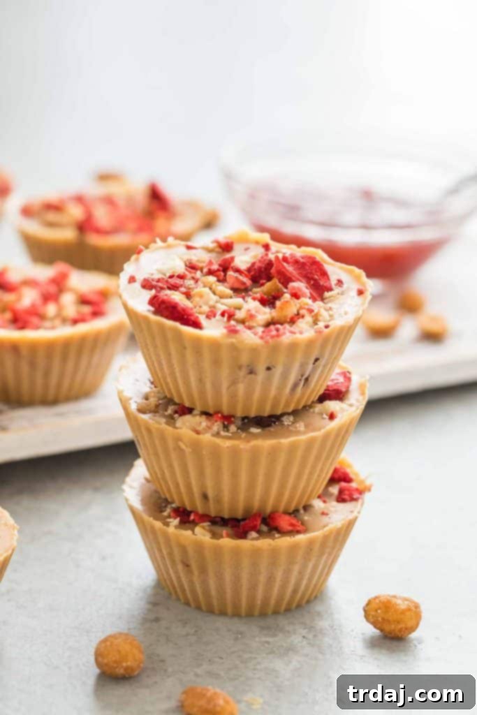 Homemade Peanut Butter and Jelly Cups with Strawberry Swirl