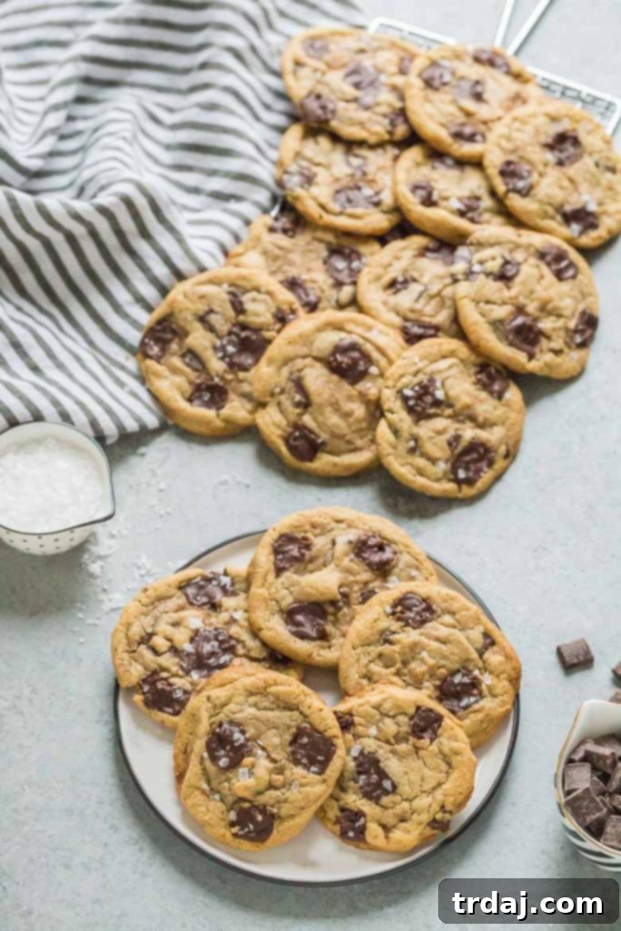 Delicious Tahini Toffee Chocolate Chip Cookies with chocolate chunks and sea salt