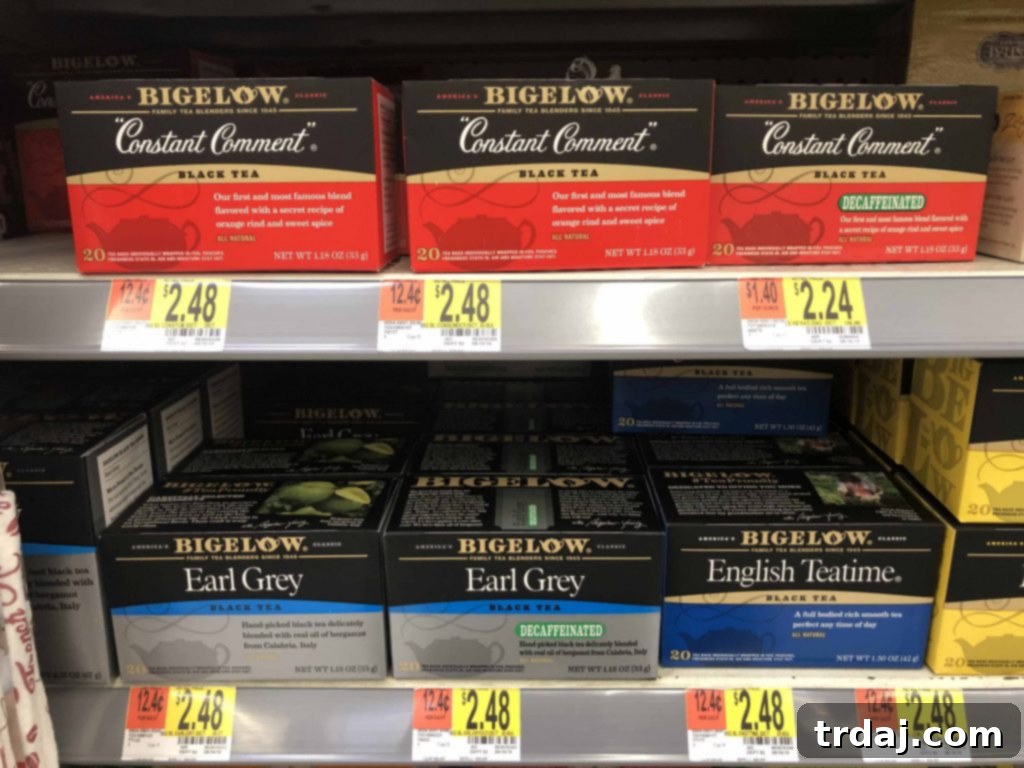 Ingredients for Tahini Toffee Chocolate Chunk Cookies next to Bigelow Constant Comment Tea