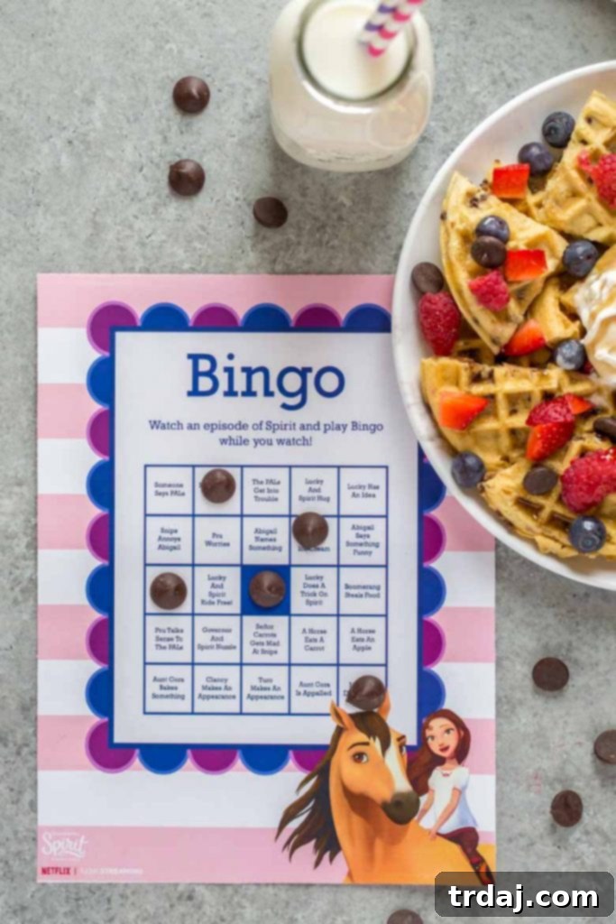 Kids enjoying Fruity Breakfast Waffle Nachos with fun activities