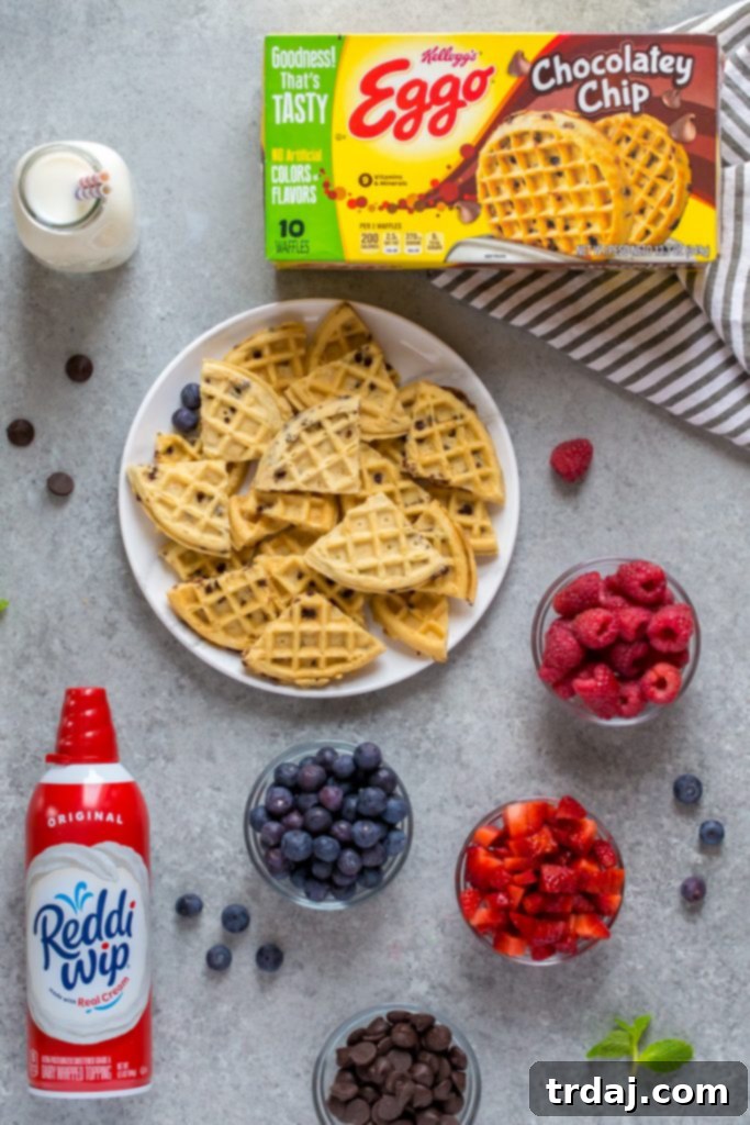 Fruity Breakfast Waffle Nachos ready to be enjoyed with a 