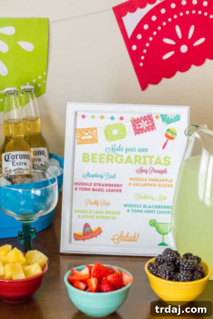 A festive Cinco de Mayo party spread featuring food, drinks, and decorations