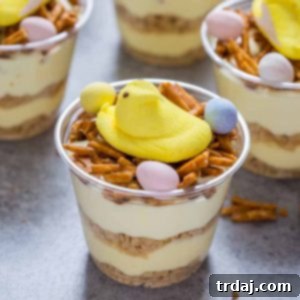Birds Nest Easter Dirt Cups in a clear glass