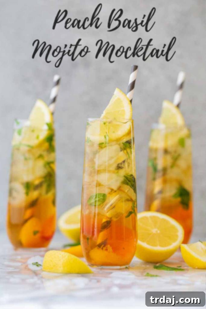 Refreshing Peach Basil Mojito Mocktail