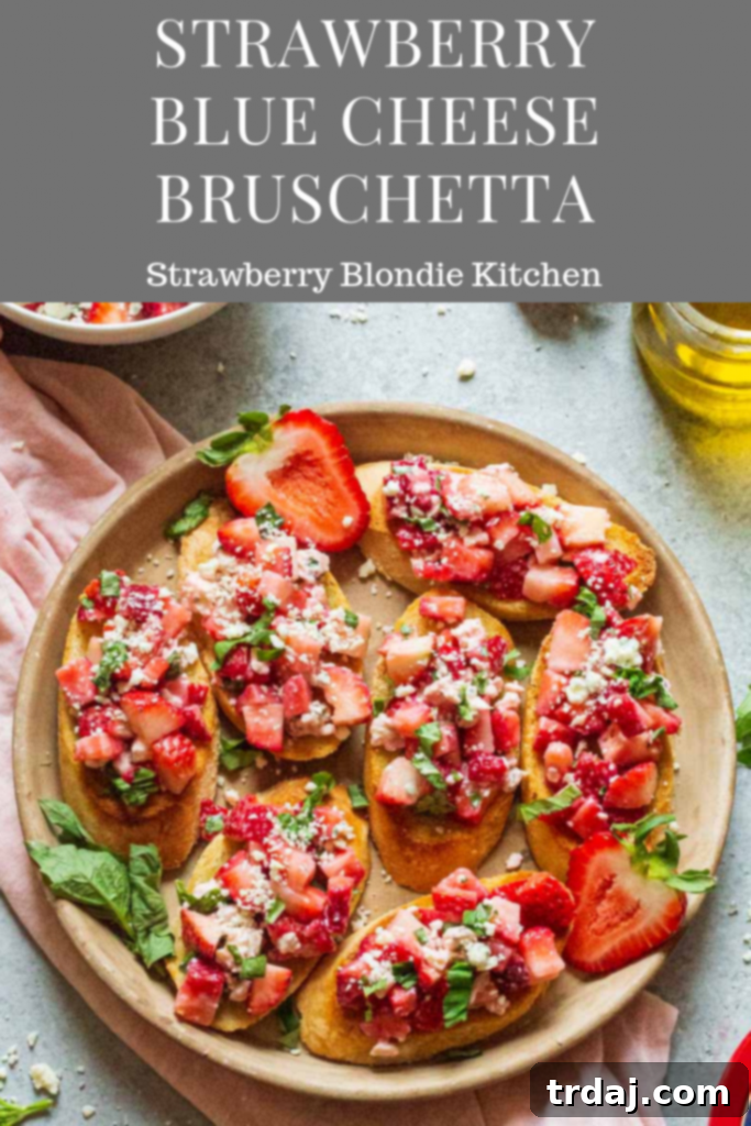 Strawberry Blue Cheese Bruschetta on toasted baguettes, beautifully presented
