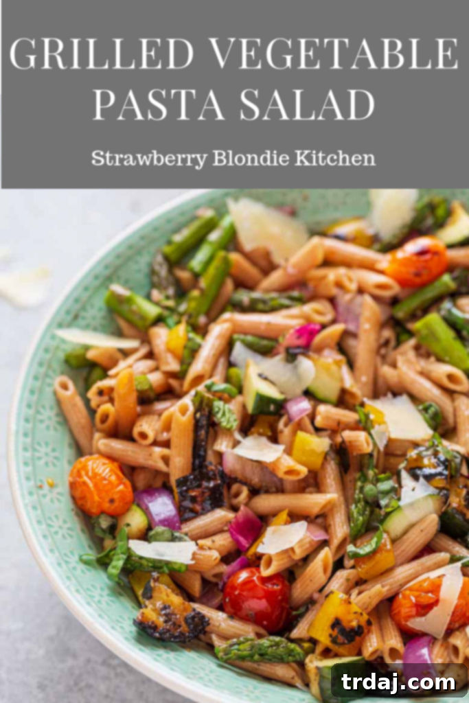 Close-up of a serving of Grilled Vegetable Pasta Salad