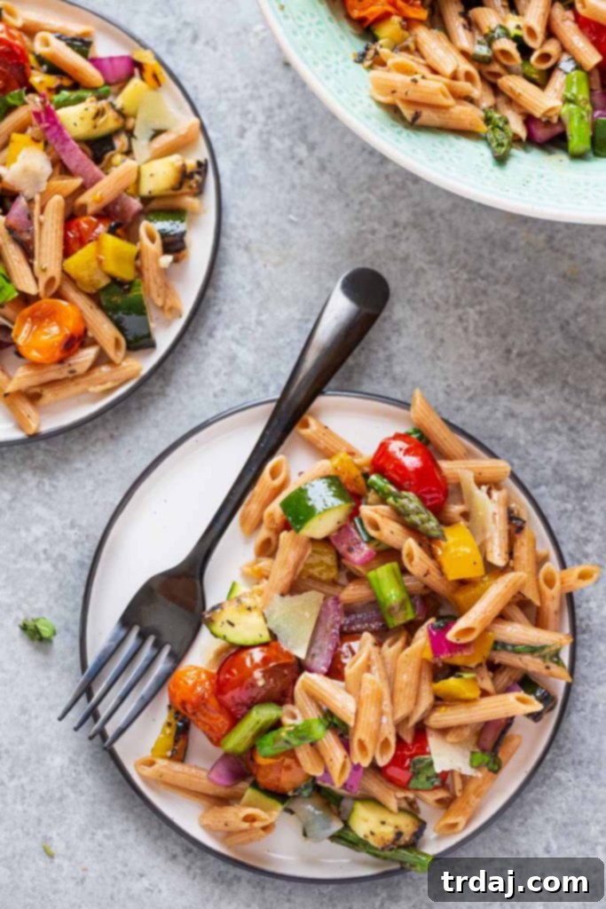 Grilled Vegetable Pasta Salad with fresh herbs