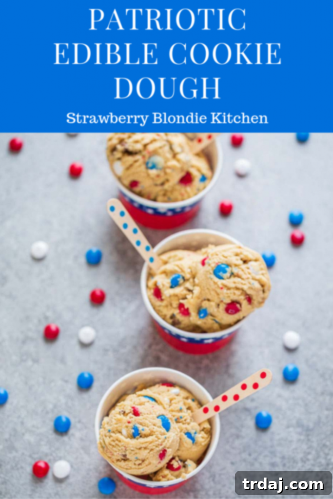 Patriotic Edible Cookie Dough served in a glass, ready for a festive celebration.