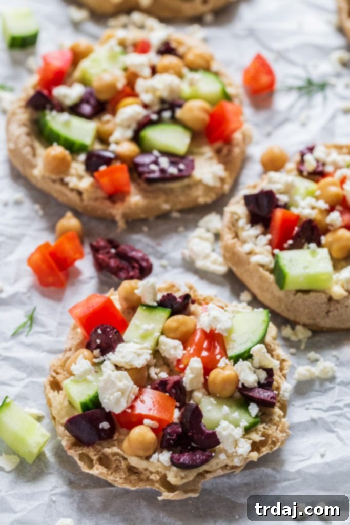 Greek English Muffin Pizzas with fresh ingredients