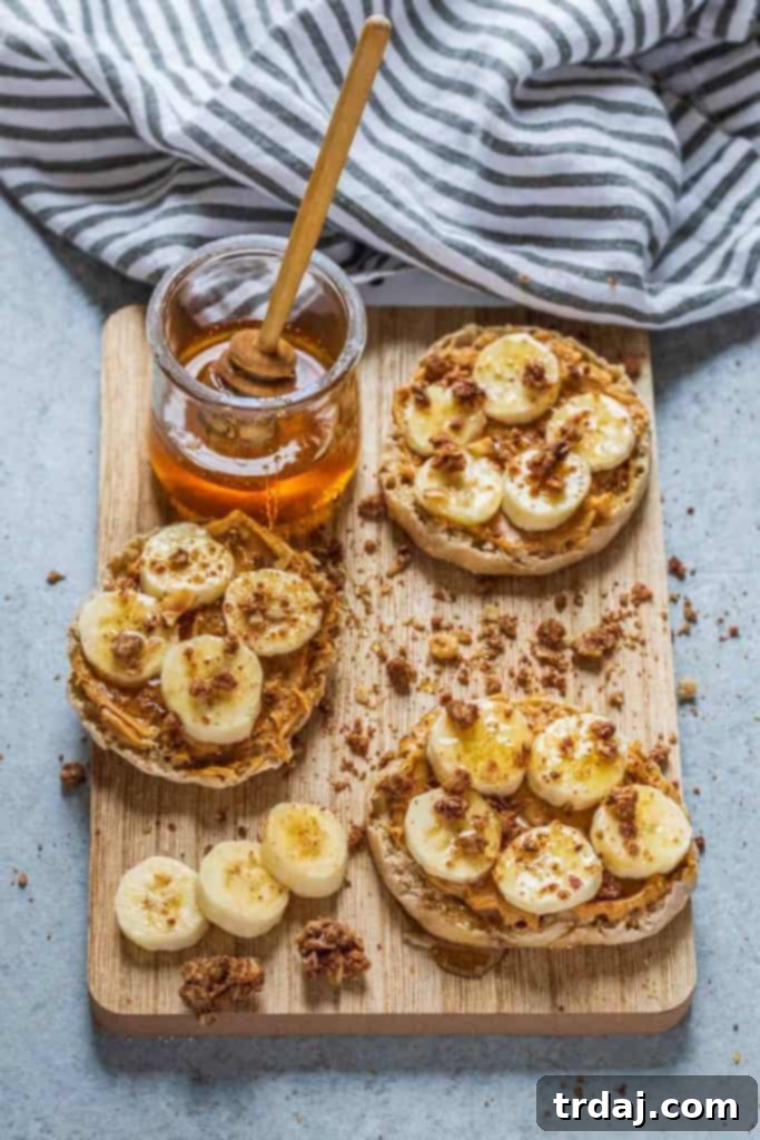 PB Banana English Muffins 2 Peanut Butter Banana English Muffin, a perfect healthy snack for kids and adults