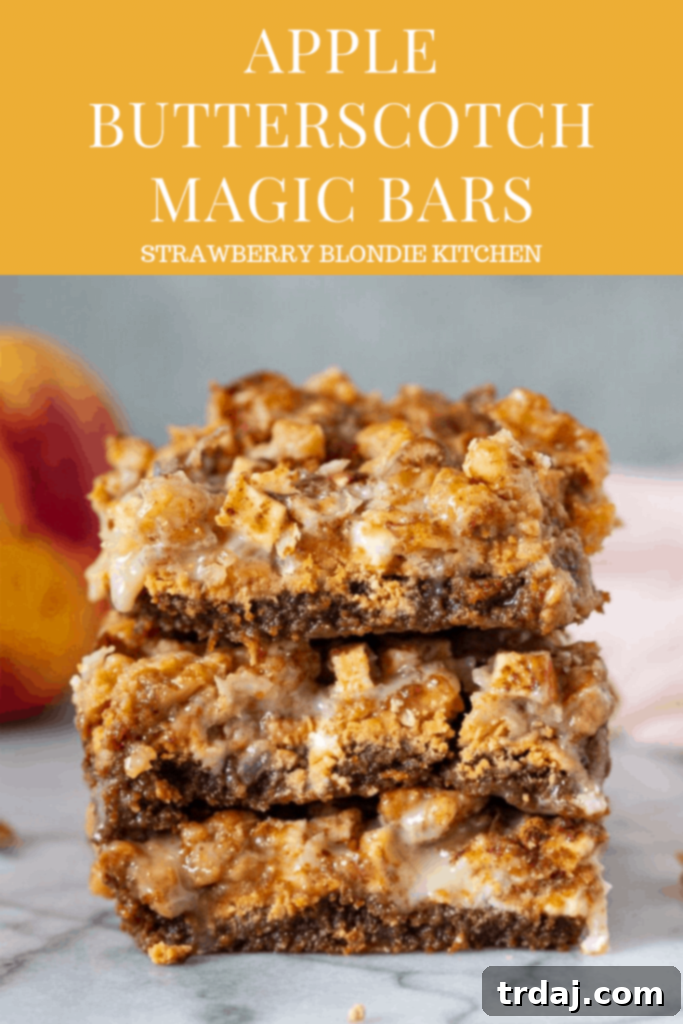 A plate of Apple Butterscotch Magic Bars with a fork