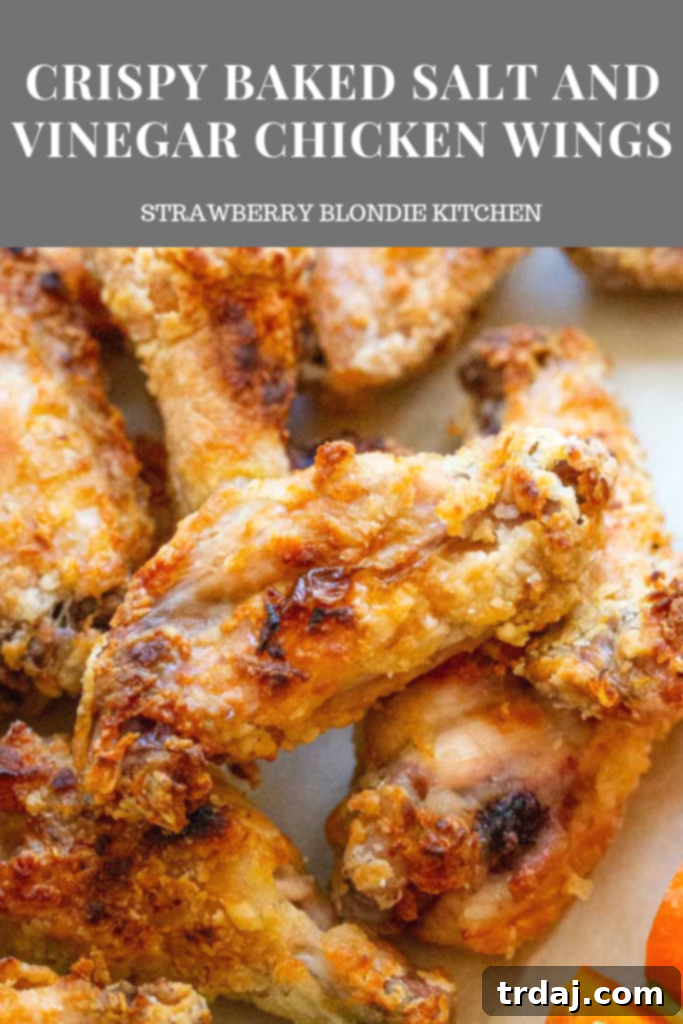 Crispy Baked Salt and Vinegar Chicken Wings prepared with a secret ingredient, making them taste like fried