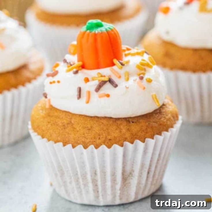 Pin this Pumpkin Cupcakes with Marshmallow Frosting recipe for later!