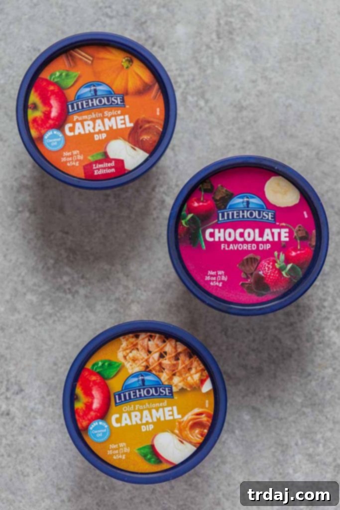 Death by Chocolate Indulgence Sphere 3 A display of Litehouse caramel dips, highlighting the quality of ingredients used in the recipe.