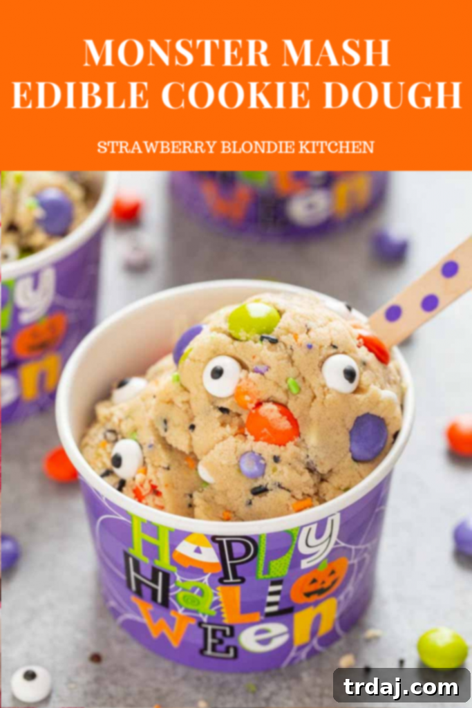 Monster Mash Halloween Edible Cookie Dough is egg free, packed with festive Halloween sprinkles and a spooky delicious way to enjoy dessert!