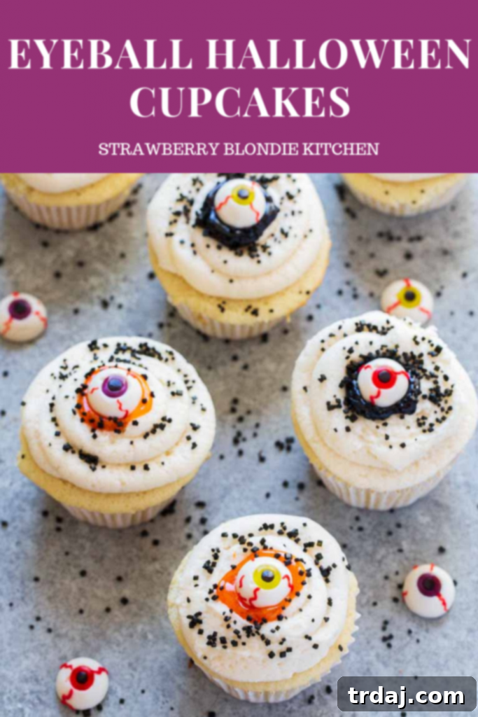 These Homemade Vanilla Eyeball Halloween Cupcakes are simple to make, adorable and are perfect for Halloween!