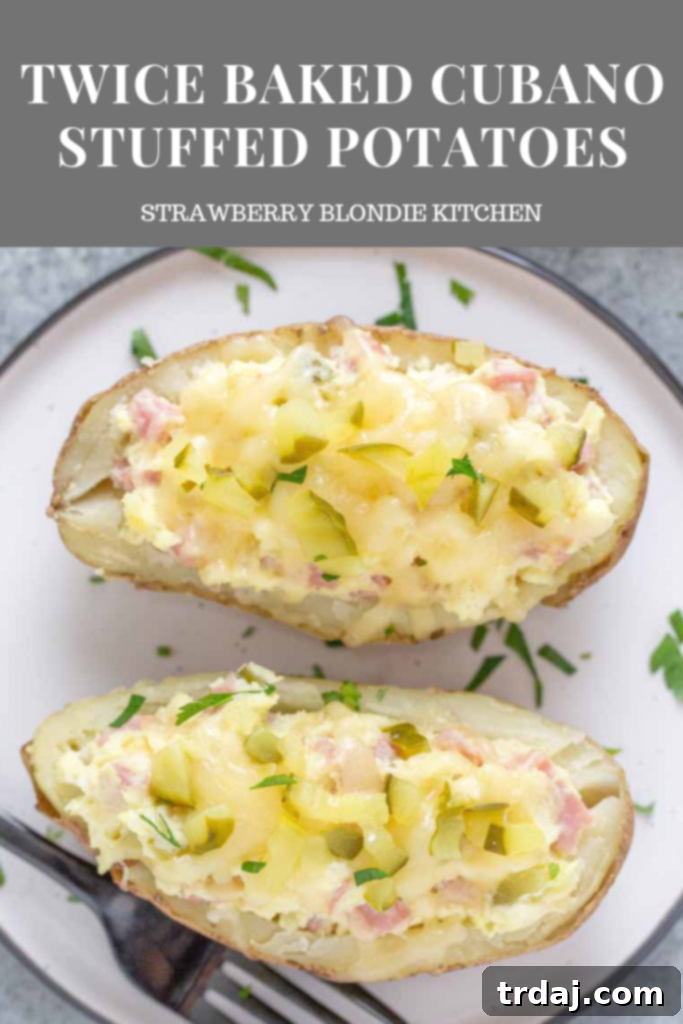 If you’ve got thirty minutes, you’ve got time to whip up these Twice Baked Cubano Stuffed Potatoes. They’re stuffed with diced ham, cheese, pickles and mustard. Pin this recipe!